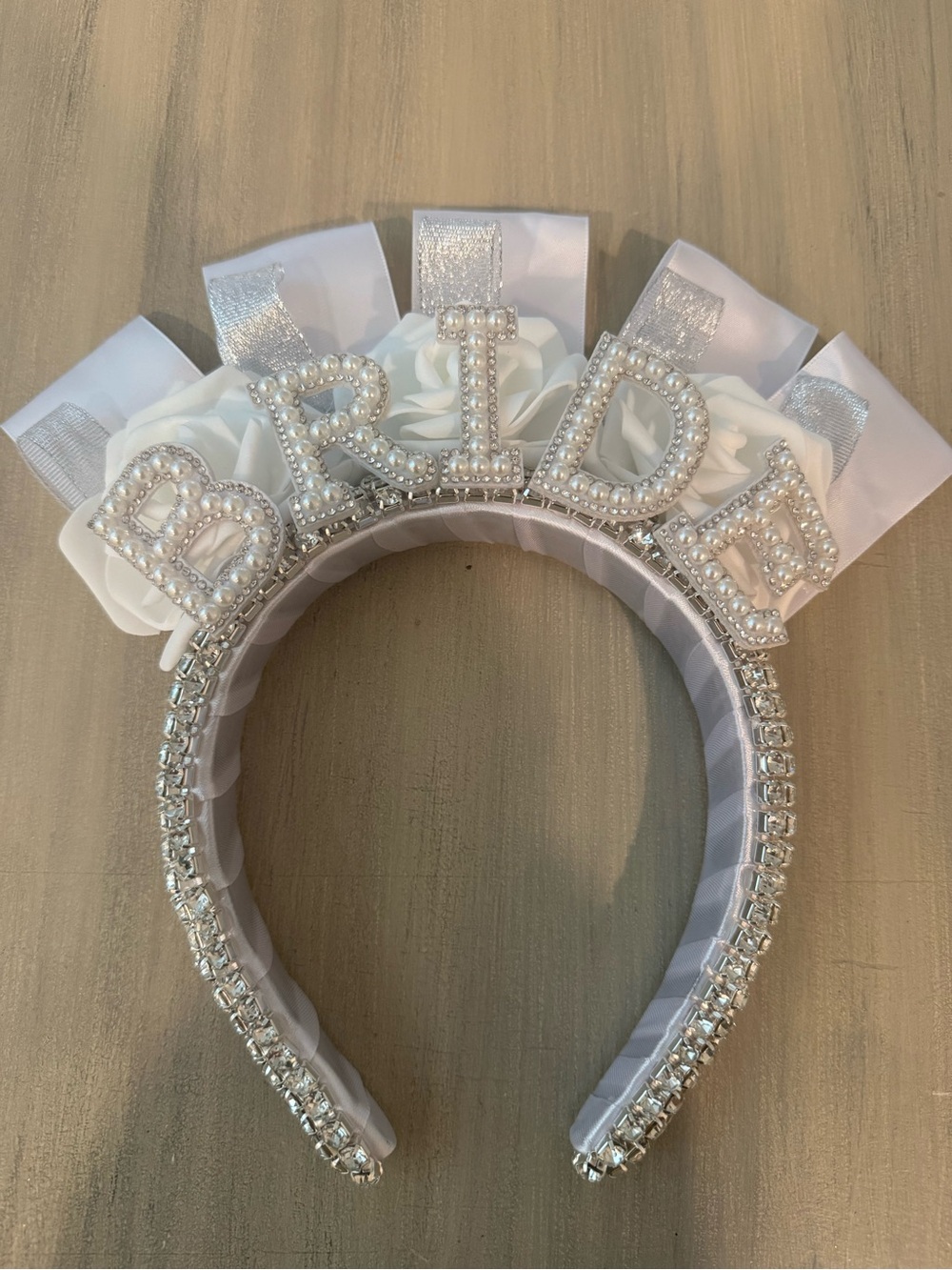 Women’s White 'BRIDE' Pearl, Roses, & Rhinestone Headband